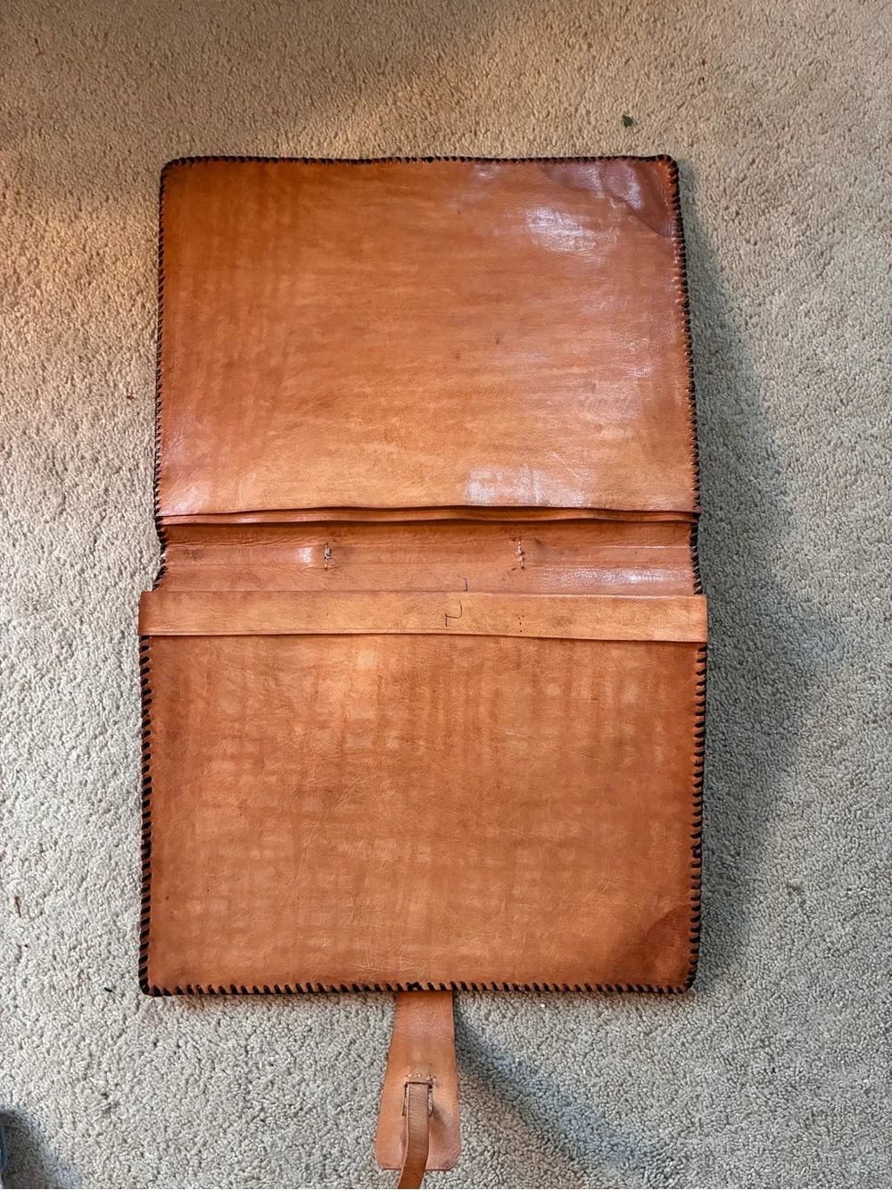 Vintage Handcrafted Leather Portfolio Briefcase Folio Whipstitched Document Case